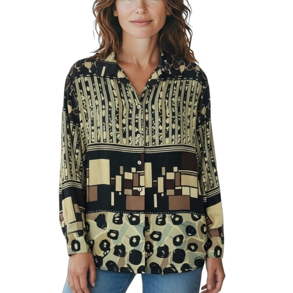 ✨3/$20✨ Vintage Galinda Silk Boho Retro Artsy Long Sleeve Button Front Blouse